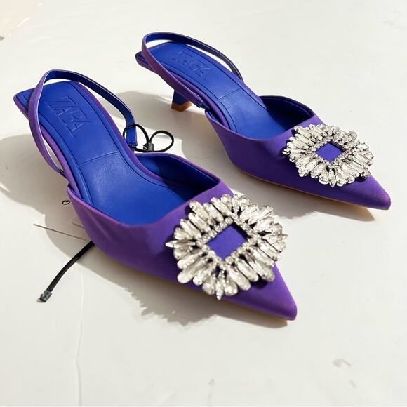 Zara Blue SHIMMERY MID-HEEL SLINGBACK SHOES Size 5 - Picture 8 of 13